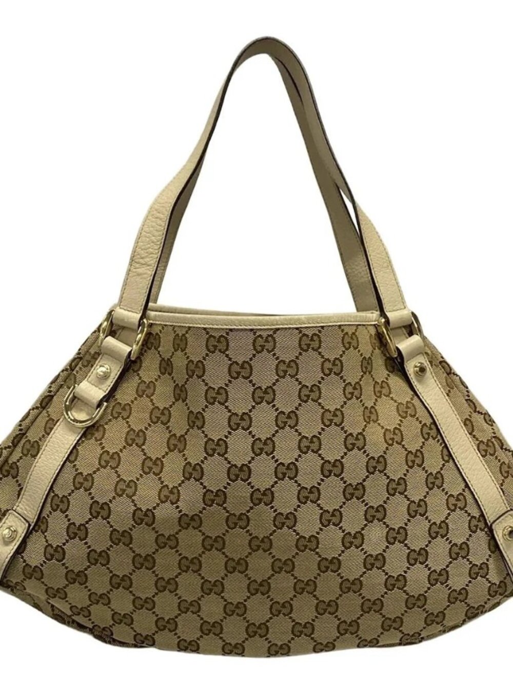 GUCCI Abbey, GG pattern 130736 Beige Dark Brown Cream Jacquard Leather Tote Bag